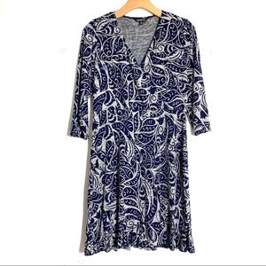 Glamour Faux Wrap Floral Ruffled Knee Length Dress blue grey EUC size 10